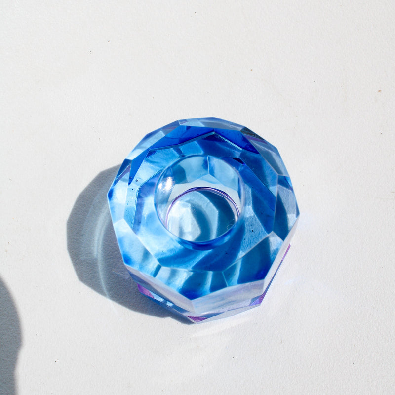 Double Faceted Crystal Candleholder - Blue/Violet
