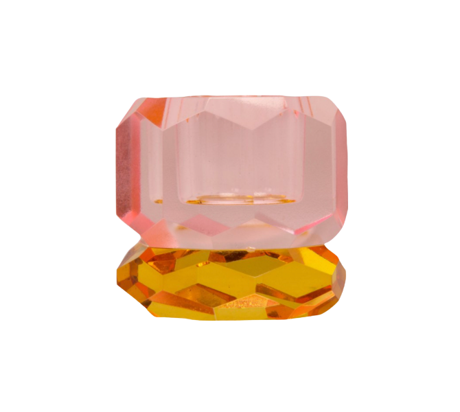 Double Faceted Crystal Candleholder - Pink/Yellow