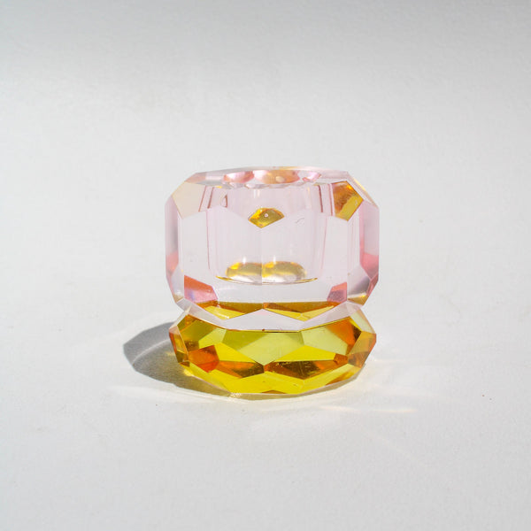 Double Faceted Crystal Candleholder - Pink/Yellow