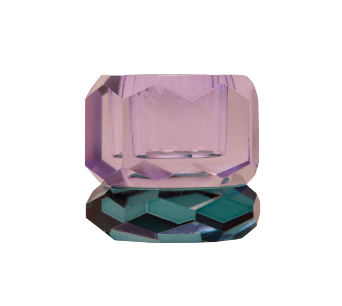 Double Faceted Crystal Candleholder - Purple/Petrol