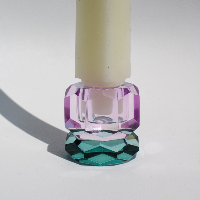 Double Faceted Crystal Candleholder - Purple/Petrol