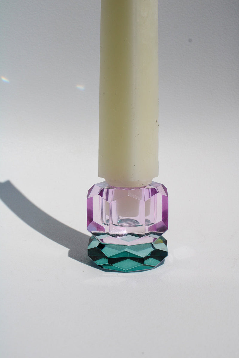 Double Faceted Crystal Candleholder - Purple/Petrol