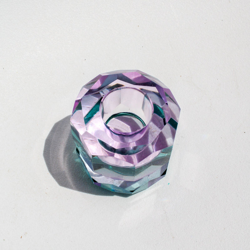 Double Faceted Crystal Candleholder - Purple/Petrol