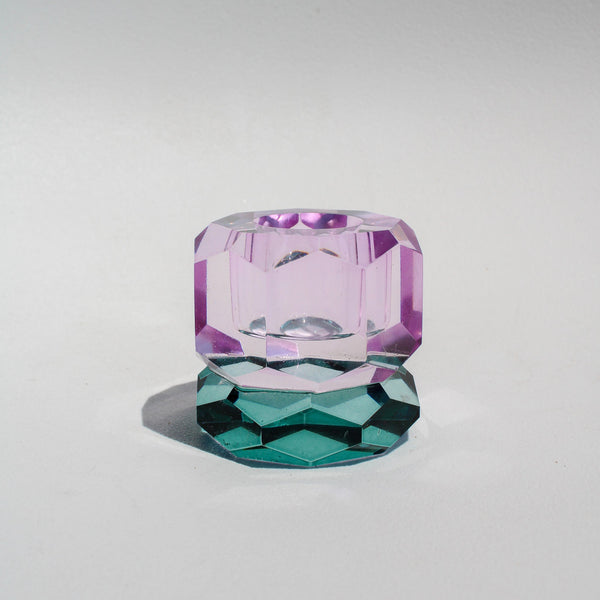 Double Faceted Crystal Candleholder - Purple/Petrol