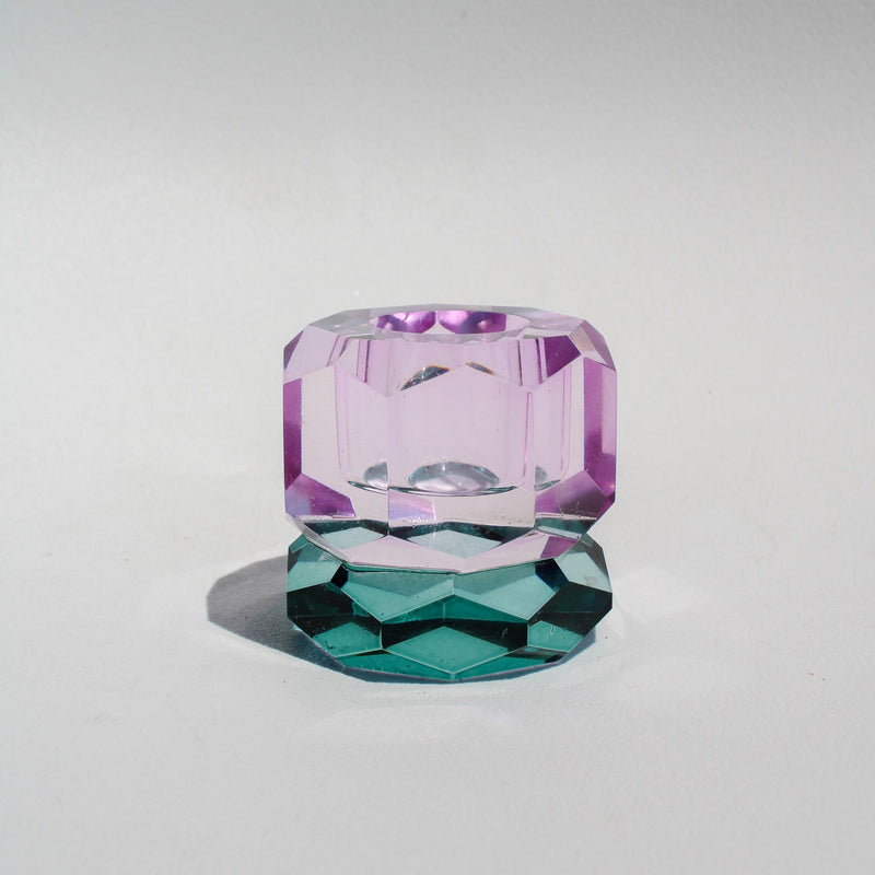 Double Faceted Crystal Candleholder - Purple/Petrol