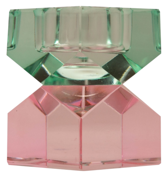 Double Square Crystal VOTIVE Candleholder - Mint Green/Pink