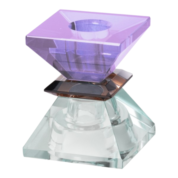 Double Triangle Crystal Candleholder - Mint/Brown/Violet