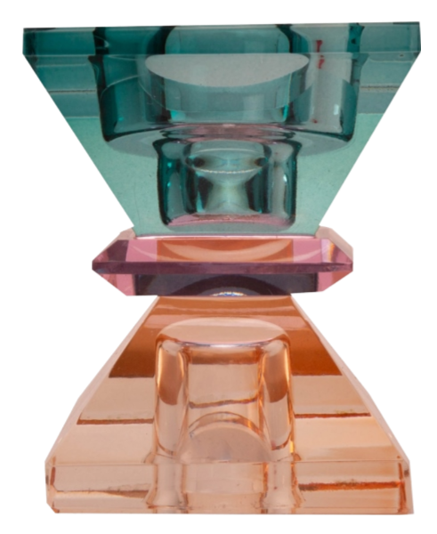 Double Triangle Crystal Candleholder - Petrol/Pink/Peach