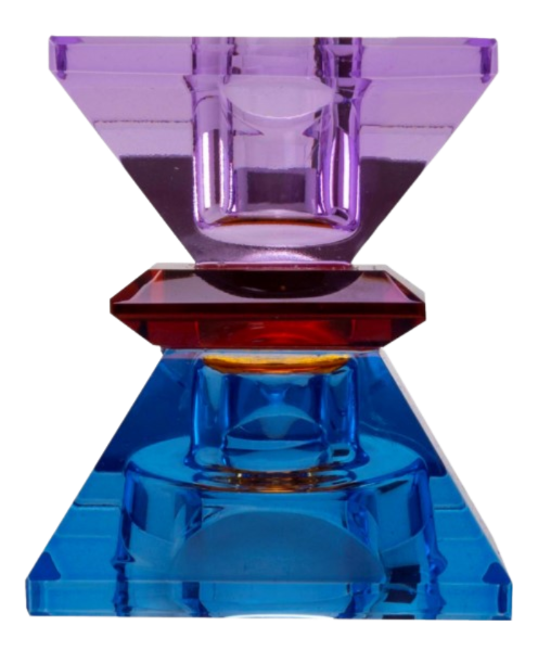 Double Triangle Crystal Candleholder - Violet/Amber/Cobalt