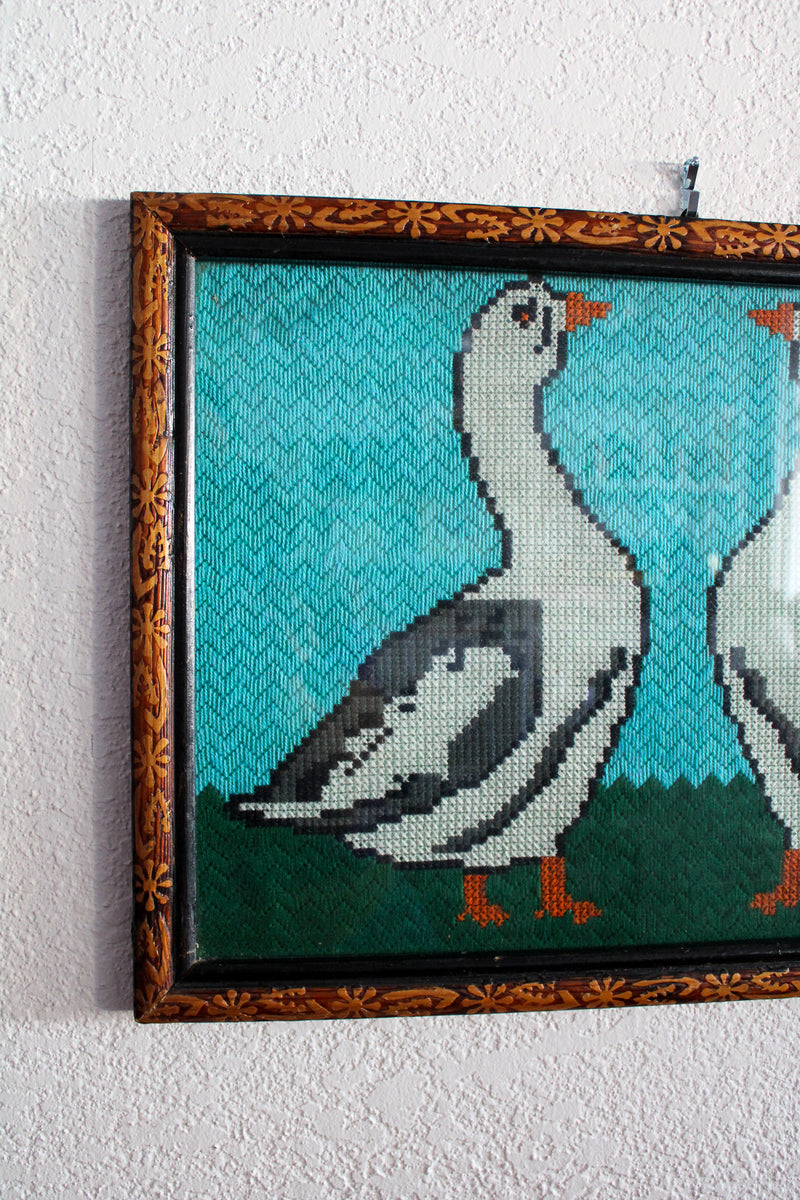 Vintage Embroidered Goose Art