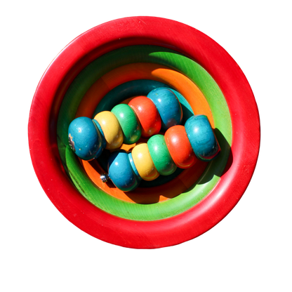 Manzoni Pietro Vintage Italian Multi Color Ring Wooden Salad Bowl