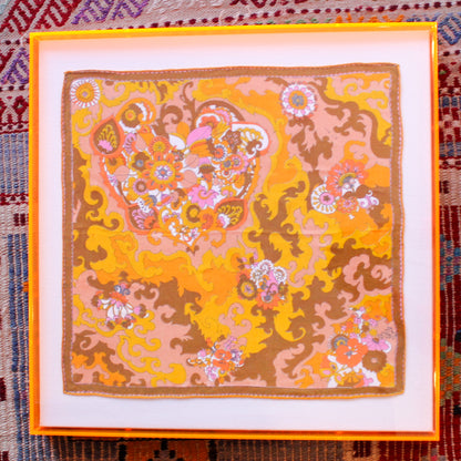 Framed Mid Century Handkerchief - Orange & Brown Paisley