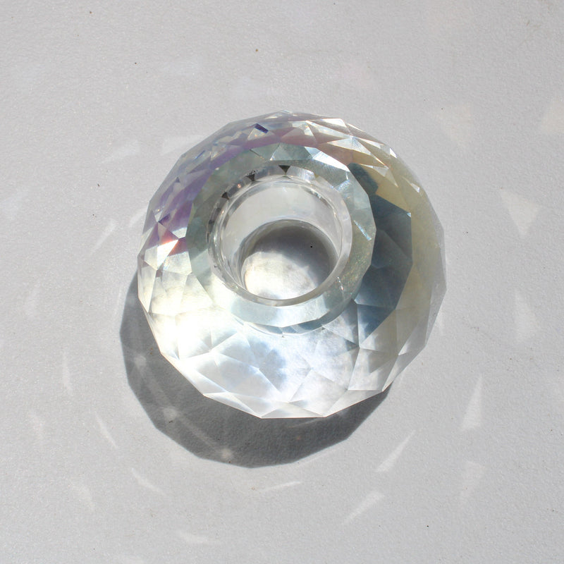 Faceted Ball Crystal Candleholder - Rainbow Clear