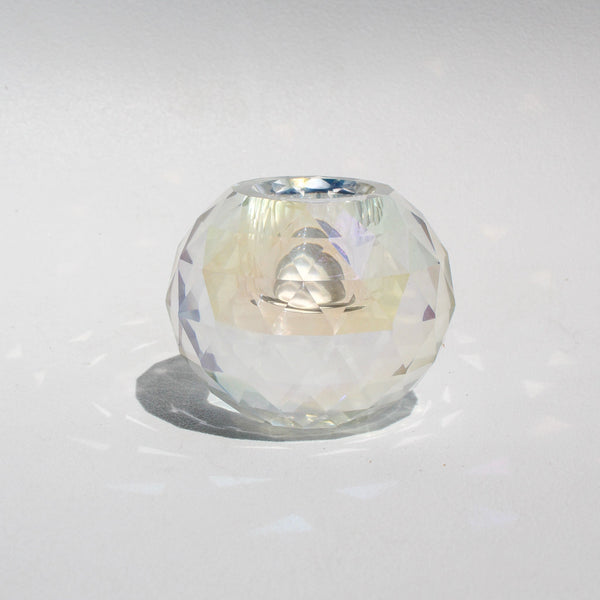 Faceted Ball Crystal Candleholder - Rainbow Clear