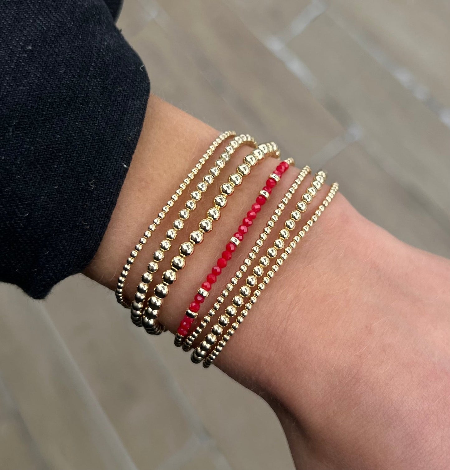 Gold Filled Ball Bracelet 2mm -  Coral Rondelle Pattern