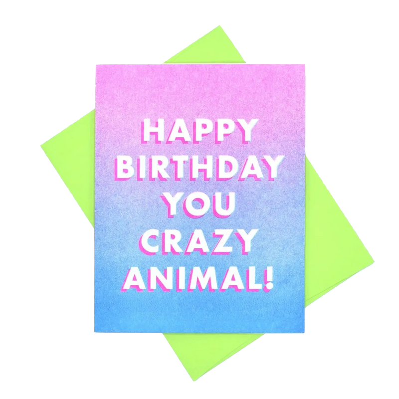 Happy Birthday You Crazy Animal Risograph Card