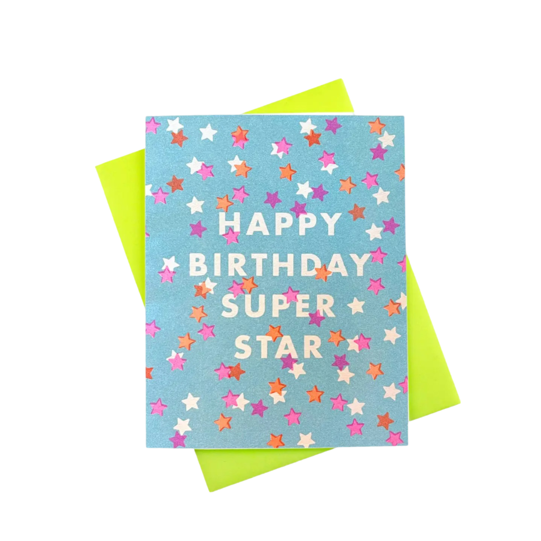 "Happy Birthday Super Star" Confetti Risograph Card