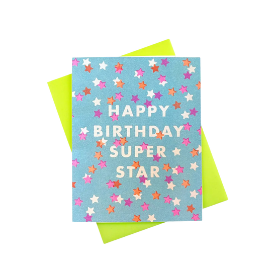 "Happy Birthday Super Star" Confetti Risograph Card