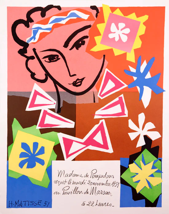 Framed Matisse Lithograph Poster after "Madame de Pompadour, Pavillon de Marsan, 1951"