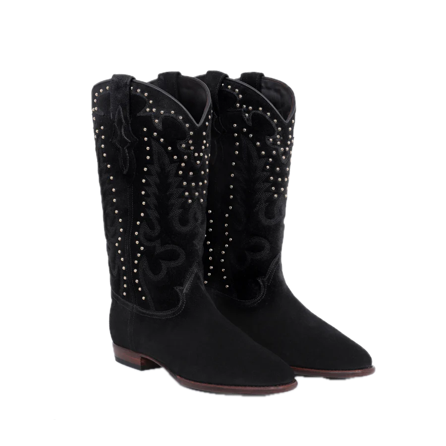 Midnight Gold Studs Cowboy Boots -  Black