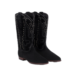 Midnight Gold Studs Cowboy Boots -  Black