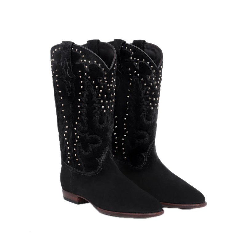 Midnight Gold Studs Cowboy Boots -  Black