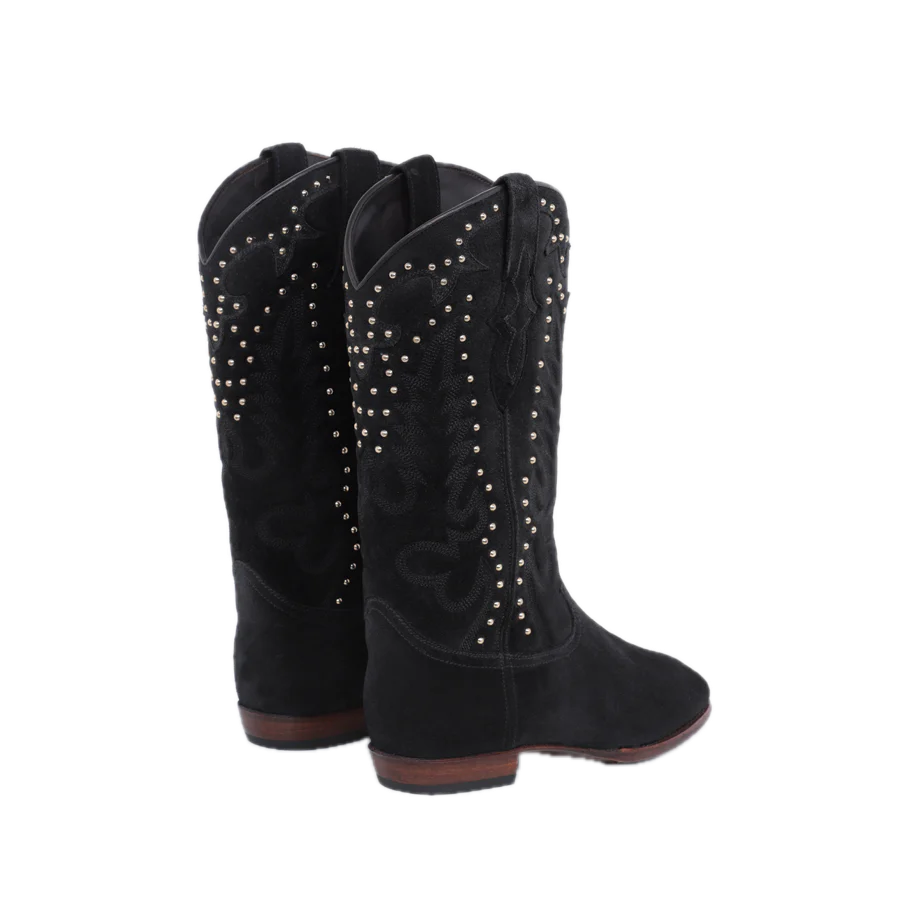 Midnight Gold Studs Cowboy Boots -  Black