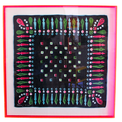 Framed Mid Century Handkerchief -  "Jewels"