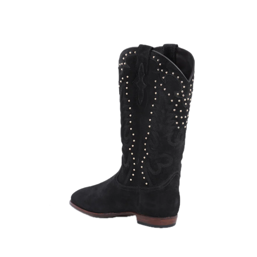 Midnight Gold Studs Cowboy Boots -  Black