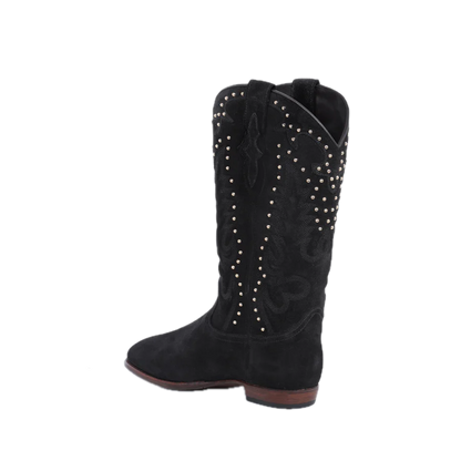 Midnight Gold Studs Cowboy Boots -  Black