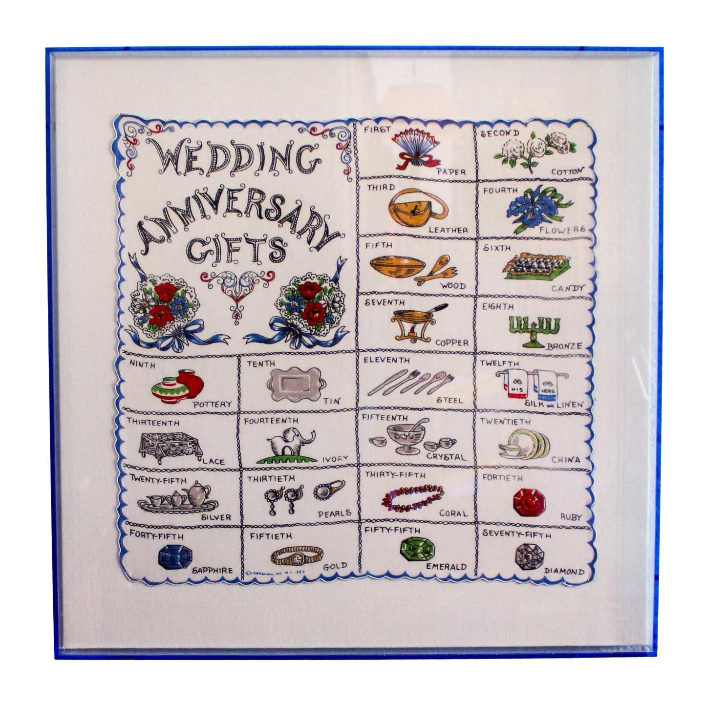 Framed Mid Century Handkerchief - "Wedding Anniversary Gifts"
