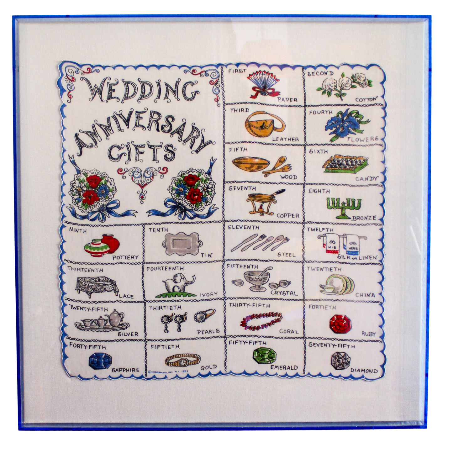 Framed Mid Century Handkerchief - "Wedding Anniversary Gifts"
