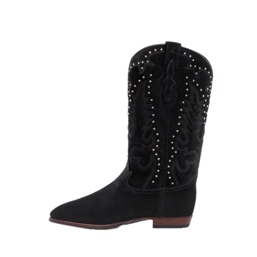Midnight Gold Studs Cowboy Boots -  Black