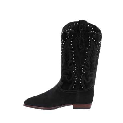Midnight Gold Studs Cowboy Boots -  Black