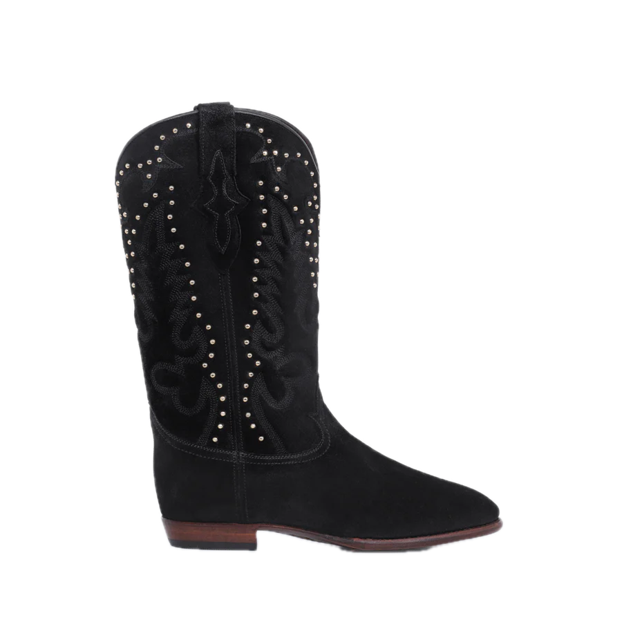Midnight Gold Studs Cowboy Boots -  Black