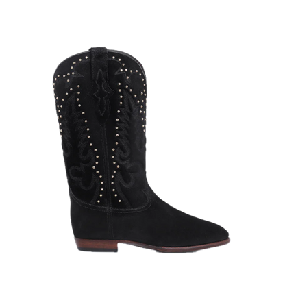 Midnight Gold Studs Cowboy Boots -  Black