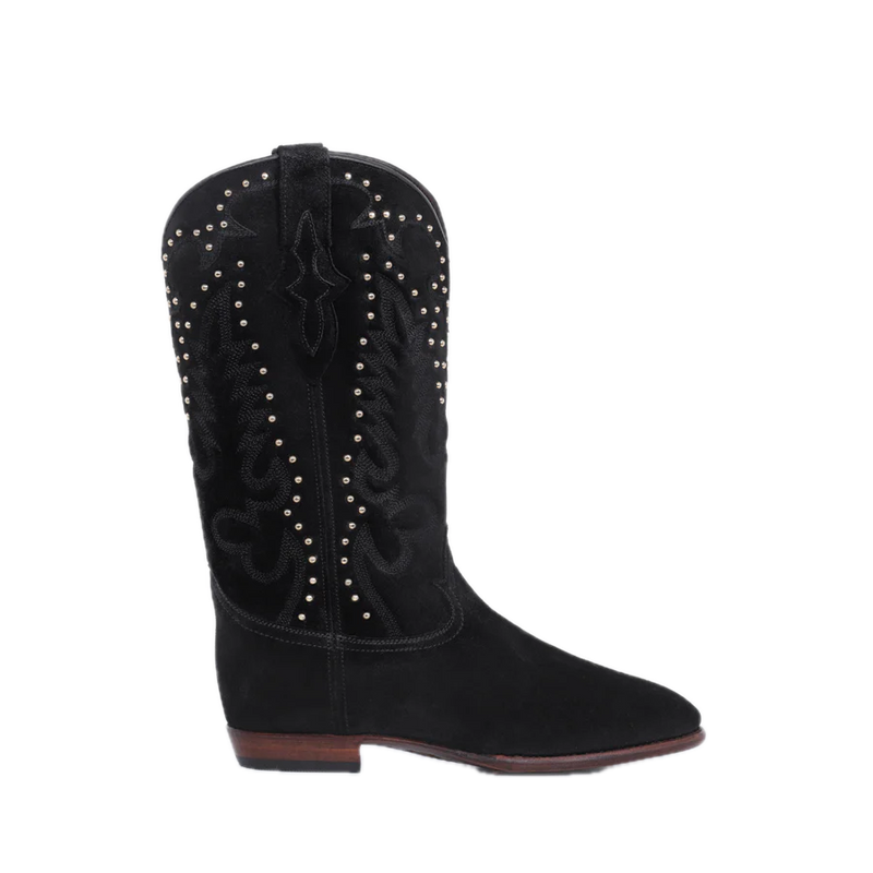Midnight Gold Studs Cowboy Boots -  Black