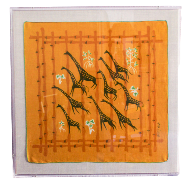 Framed Mid Century Handkerchief - "Yellow Giraffe"