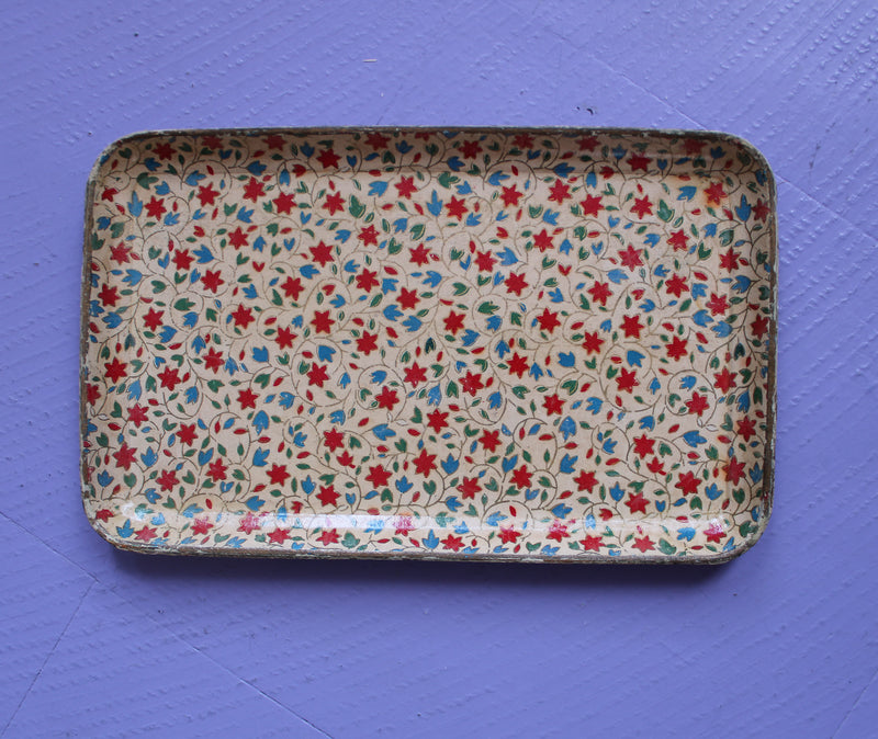 Japanese Paper Mache Tray - Red & Blue Flowers
