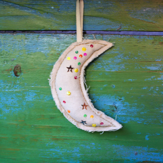 Neon Sequin Moon Ornament