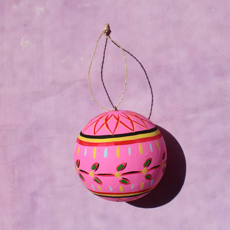 Hot Pink Hand Painted Folklore Bauble Ornament