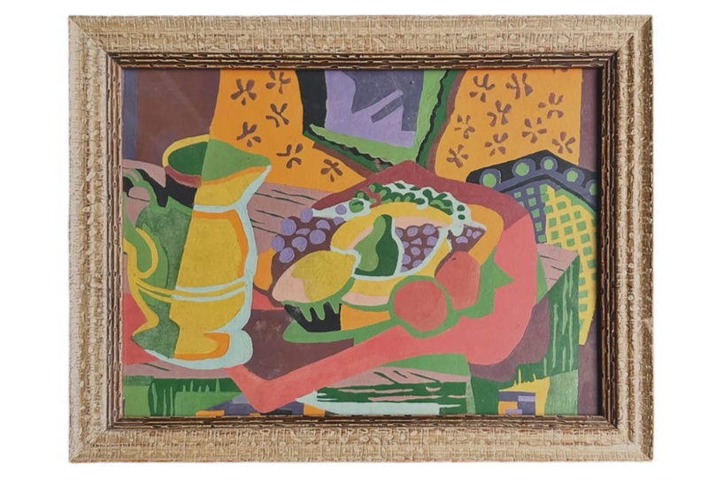 Modernist Still Life Painting on Canvas in Vintage Frame