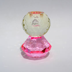 Faceted Ball on Diamond Crystal Candleholder - Pink/Butter