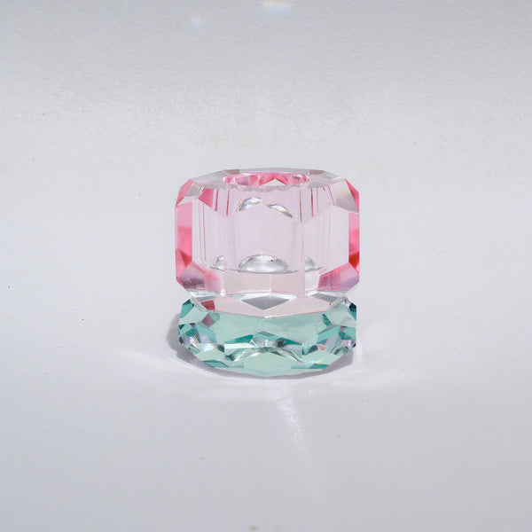 Double Faceted Crystal Candleholder - Light Pink/Mint