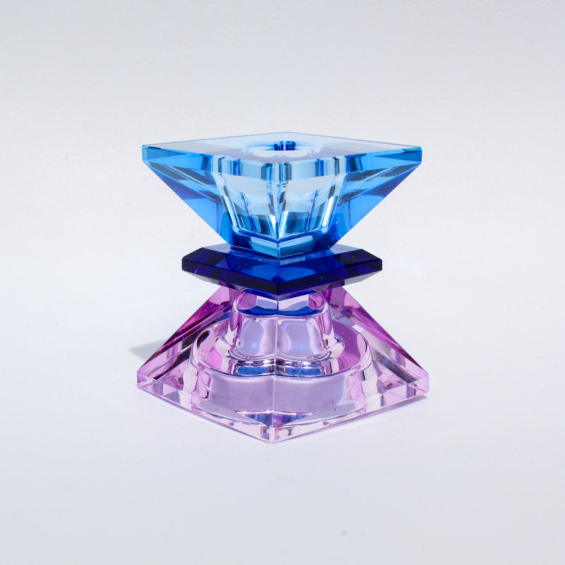 Double Triangle Crystal Candleholder - Violet/Blue/Cobalt