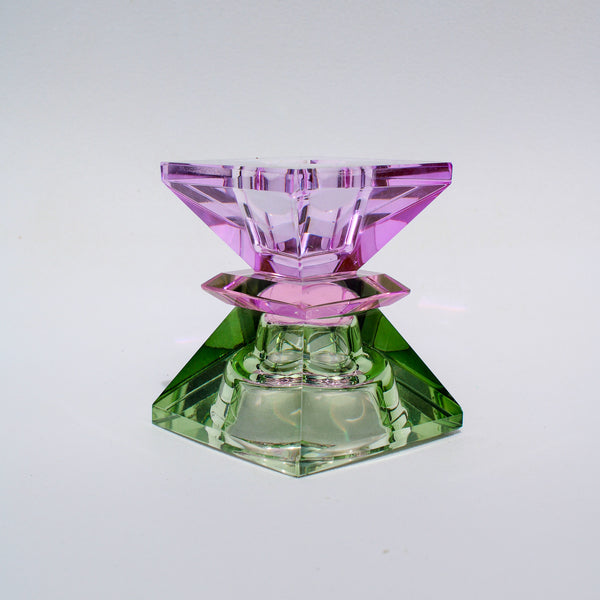 Double Triangle Crystal Candleholder - Violet/Olive