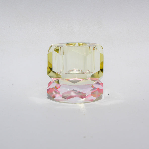 Double Faceted Crystal Candleholder - Butter/Pink