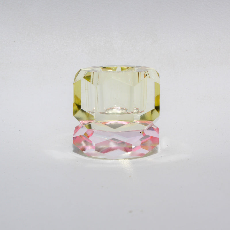 Double Faceted Crystal Candleholder - Butter/Pink