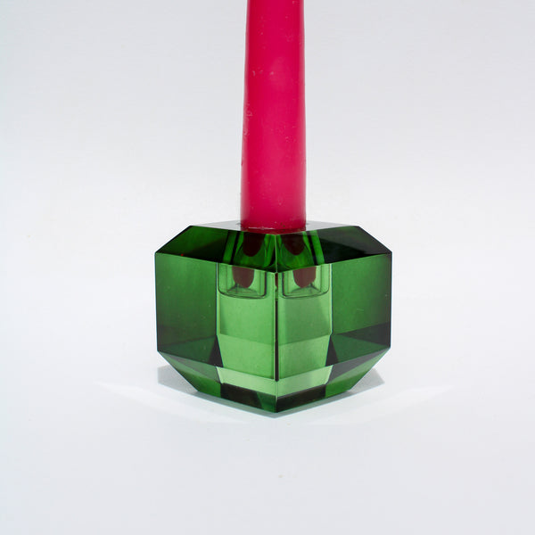 Faceted Square Crystal Candleholder - Dark Green