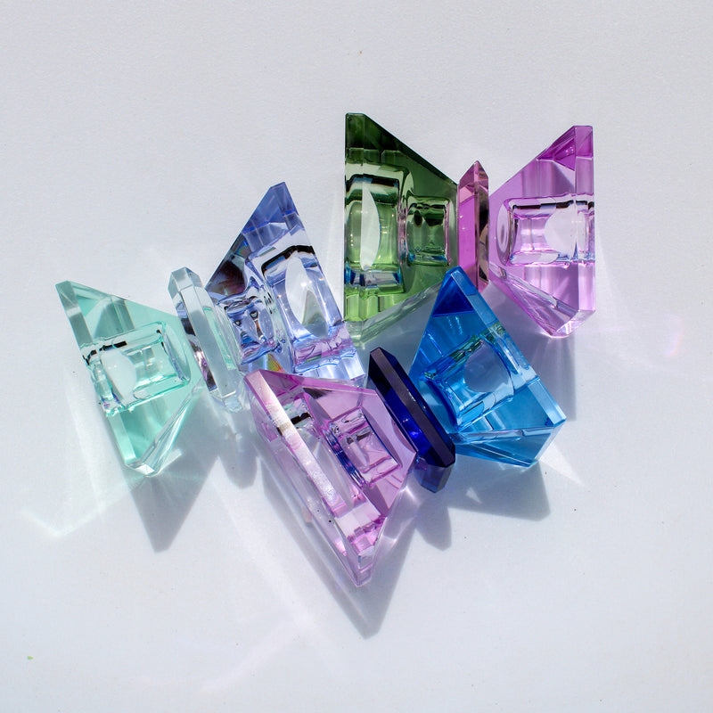 Double Triangle Crystal Candleholder - Violet/Blue/Cobalt